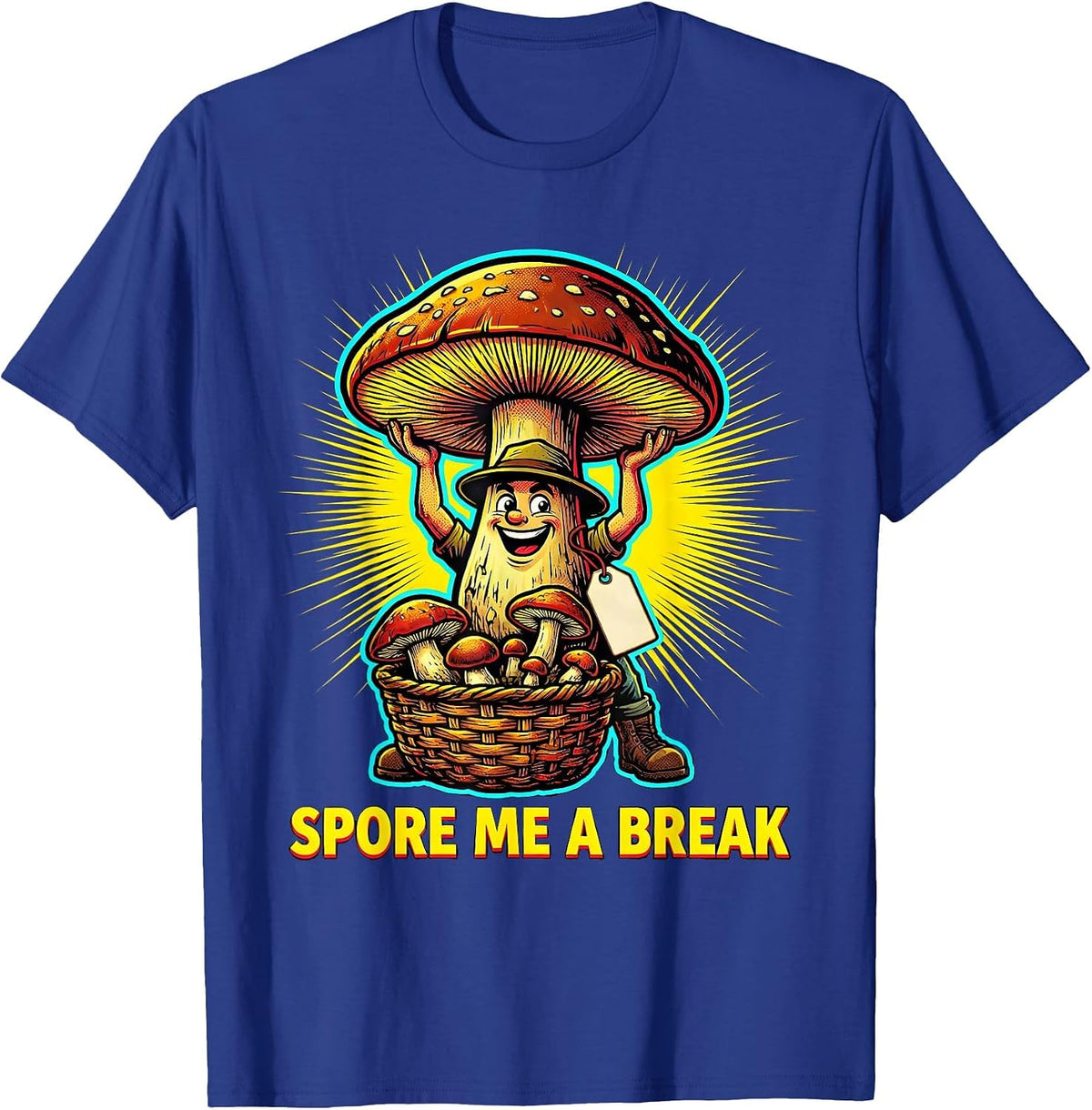 Men's Spore Me A Break Pop Art Funny Mushroom Forager Morel Hunter T-Shirt - Royal Blue