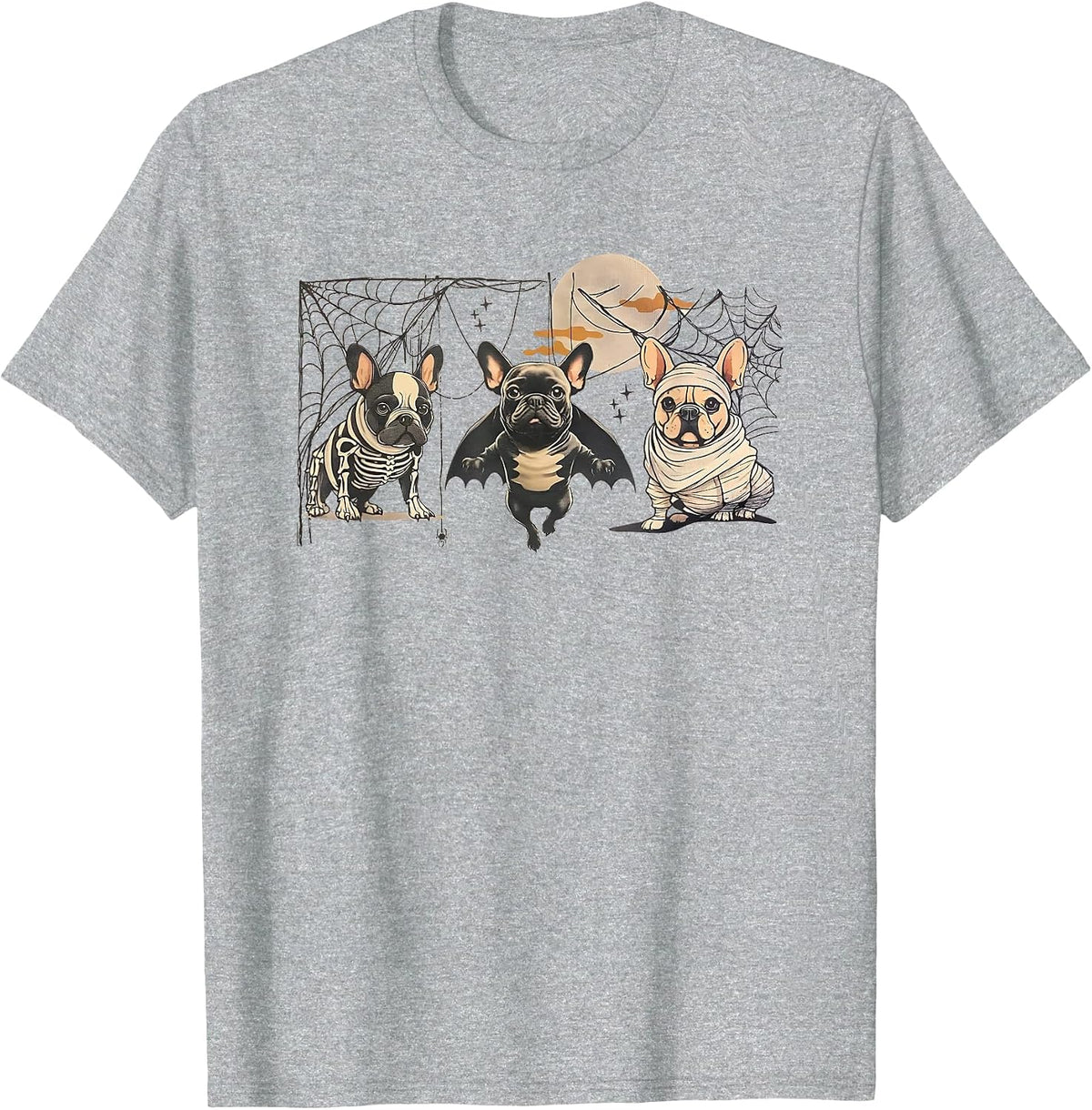 Frenchie Halloween Bleached French Bulldog Spooky T-Shirt - Heather Grey