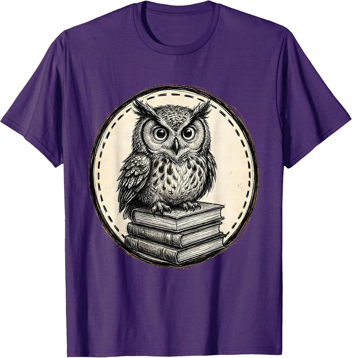 Owl on Books Kindergarten Teacher Gift T-Shirt - Purple