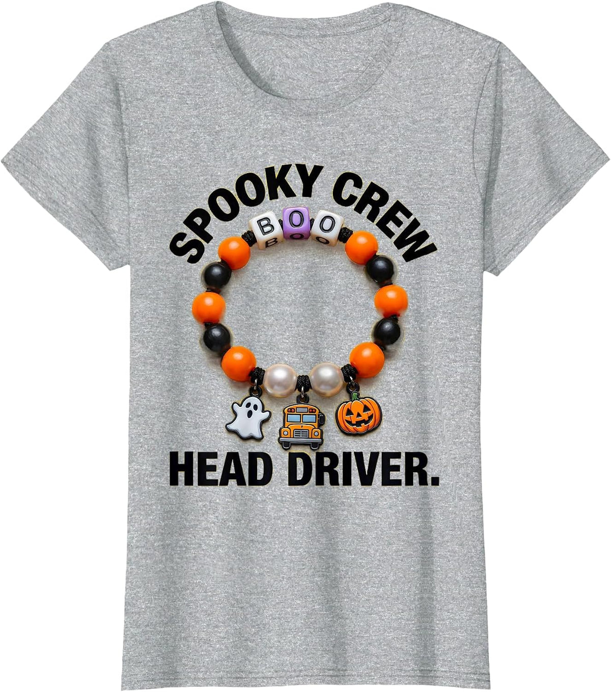 Boo Crew Bus Driver Halloween Spooky Design T-Shirt - Heather Grey