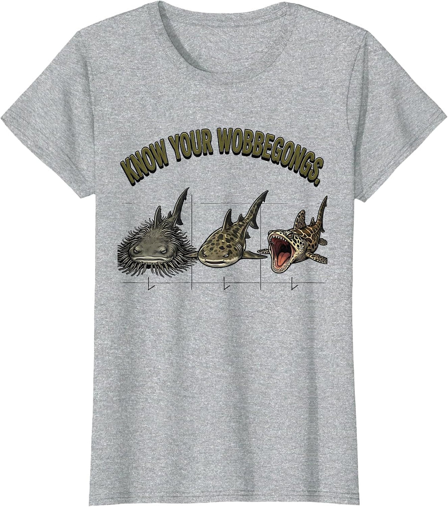 Know Your Wobbegongs Cartoon Shark Humor Ocean Wildlife T-Shirt - Heather Grey