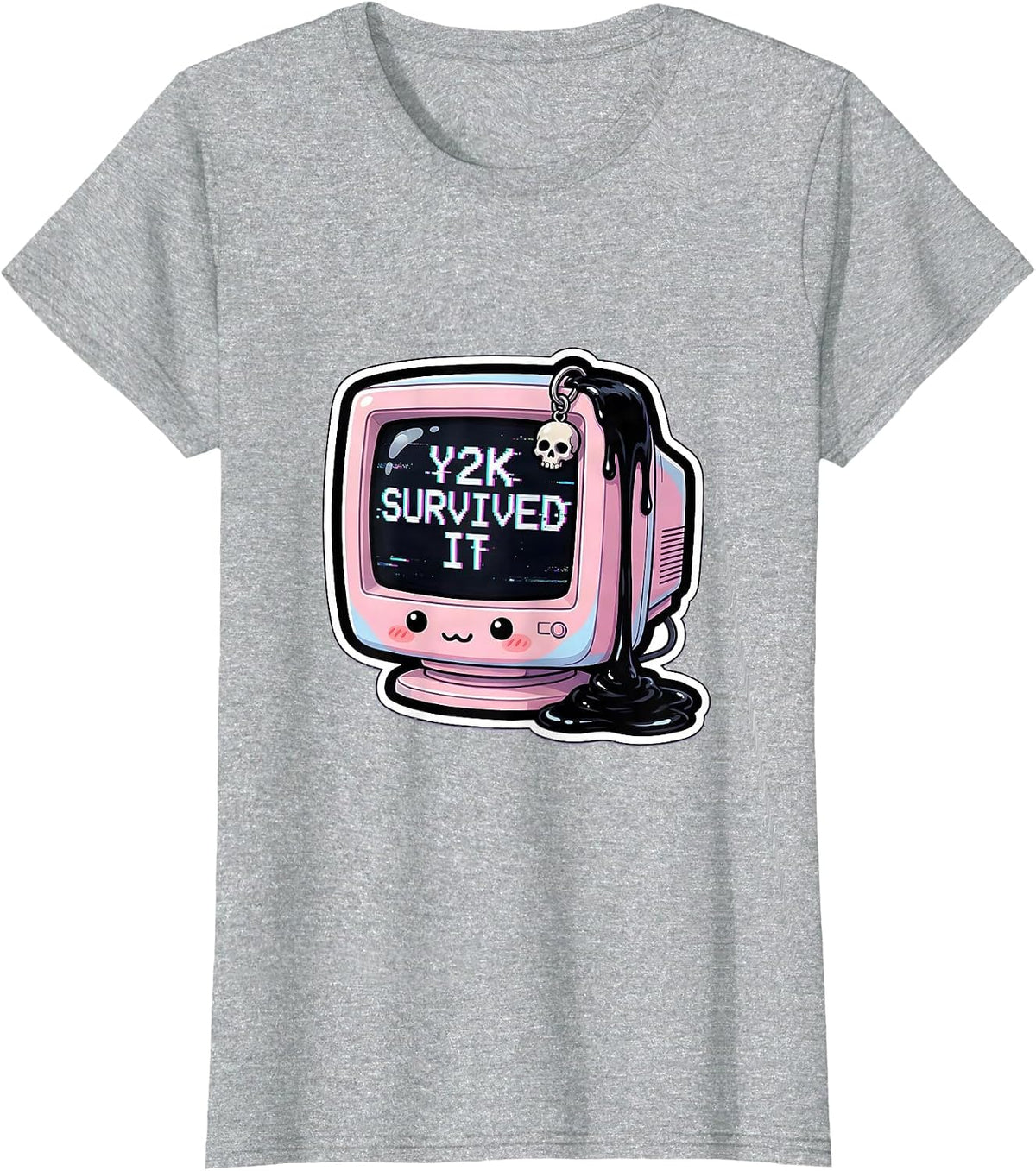 Y2K Survived It Millennium Bug Nostalgia Design T-Shirt - Heather Grey
