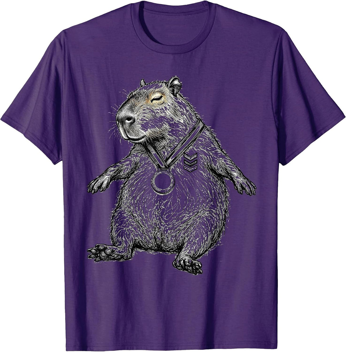 Capybara Line Art Funny Gamer Meme Humor T-Shirt - Purple