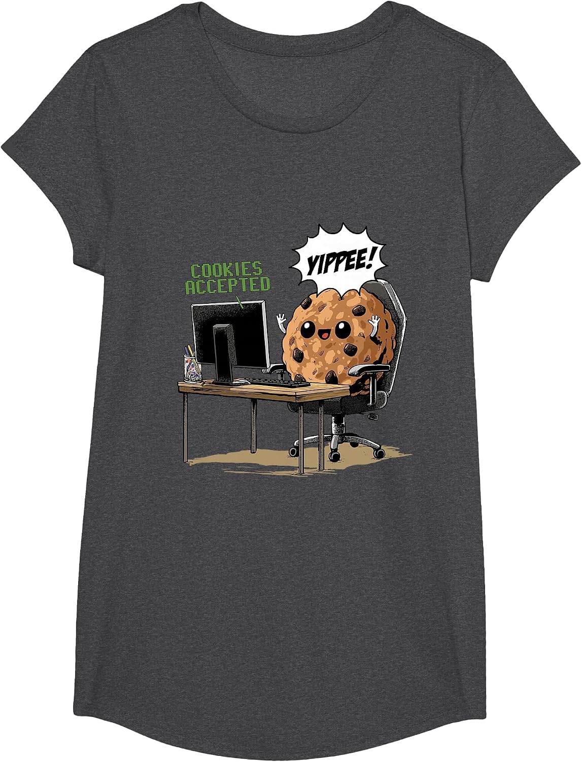 Cookies Accepted Nerd Shirt Funny Computer Internet Coder T-Shirt, Girls, Dark Heather Grey, Large - As Pictured