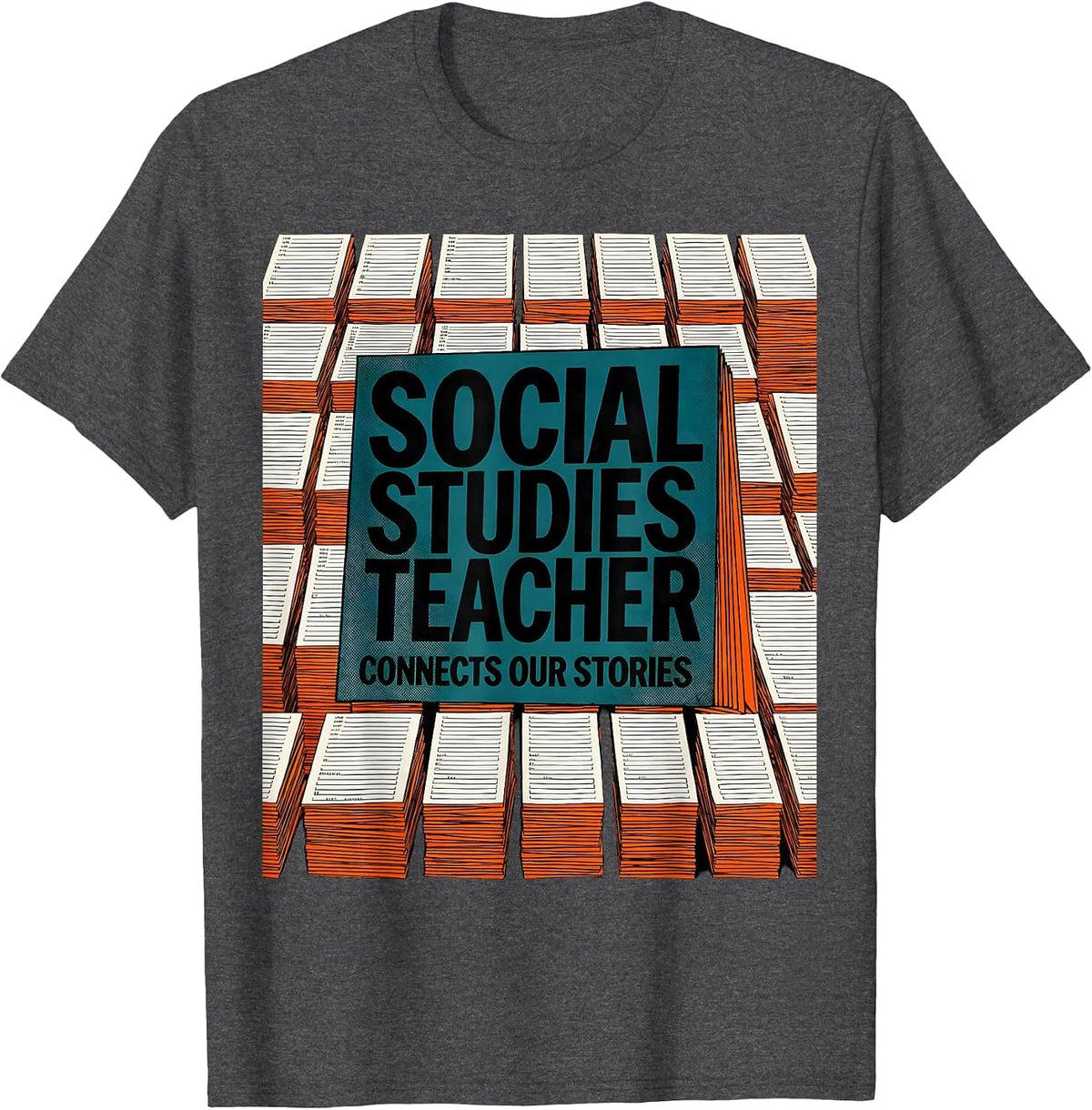 Social Studies Teacher Connects Our Stories Risograph T-Shirt - Dark Heather Grey