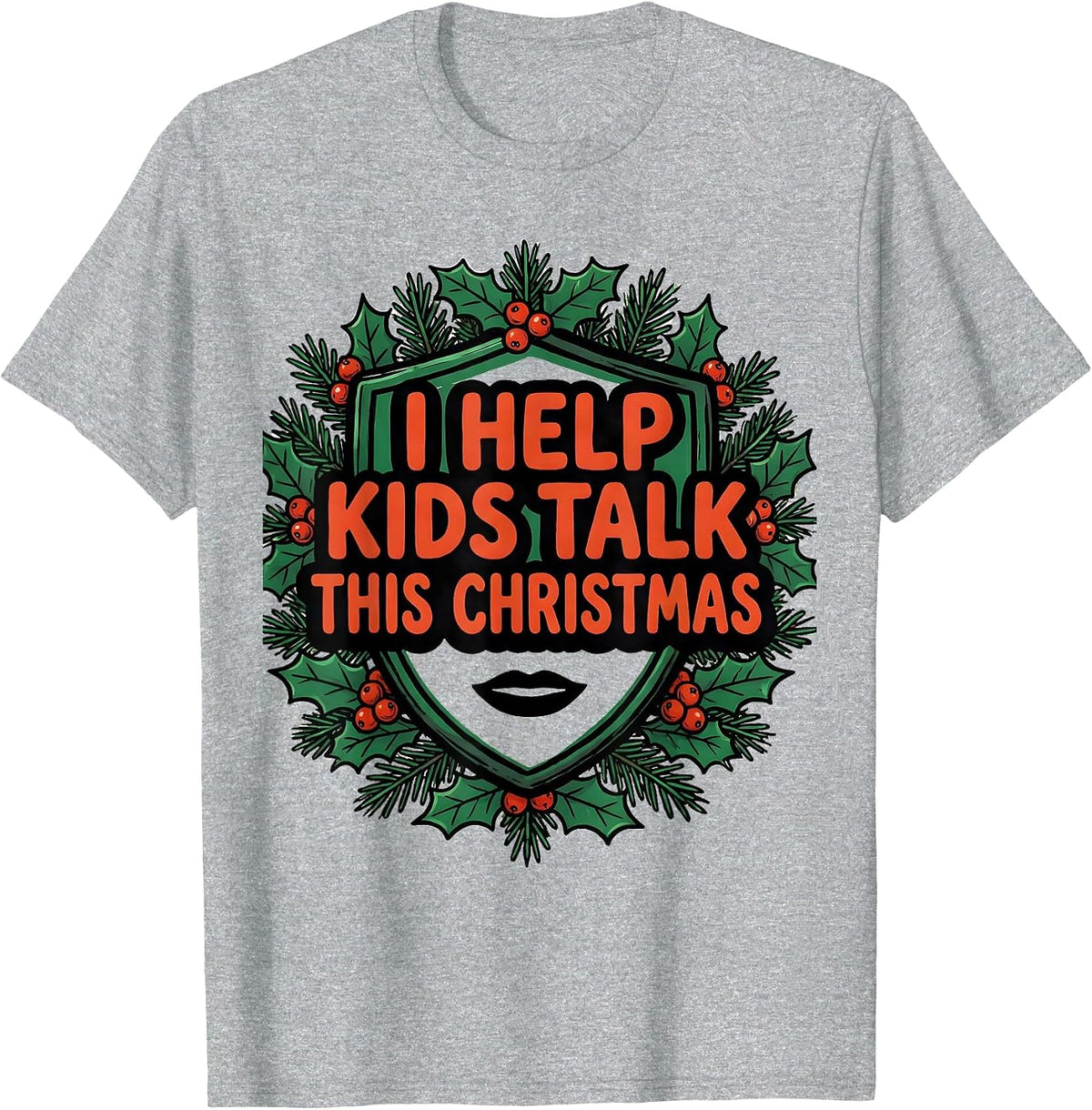 Men's I Help Kids Talk This Christmas Retro Speech Therapist SLP T-Shirt - Heather Grey