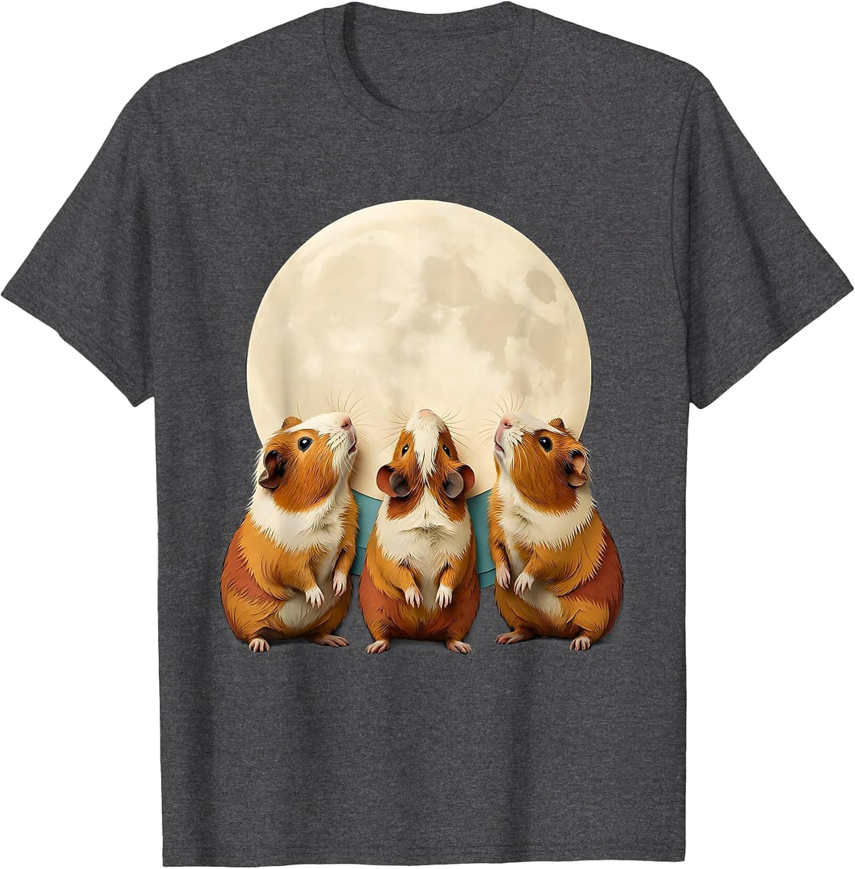 Three Guinea Pigs Howling At The Moon Funny Pet Lover Humor T-Shirt - Dark Heather Grey