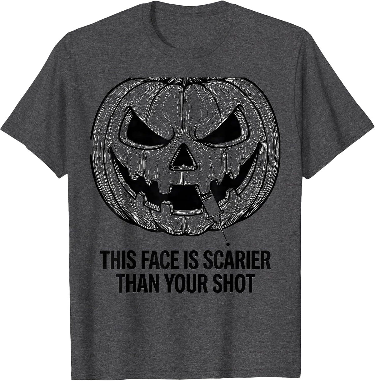 Men's This Face Is Scarier Than Your Shot Funny Halloween Nurse T-Shirt - Dark Heather Grey