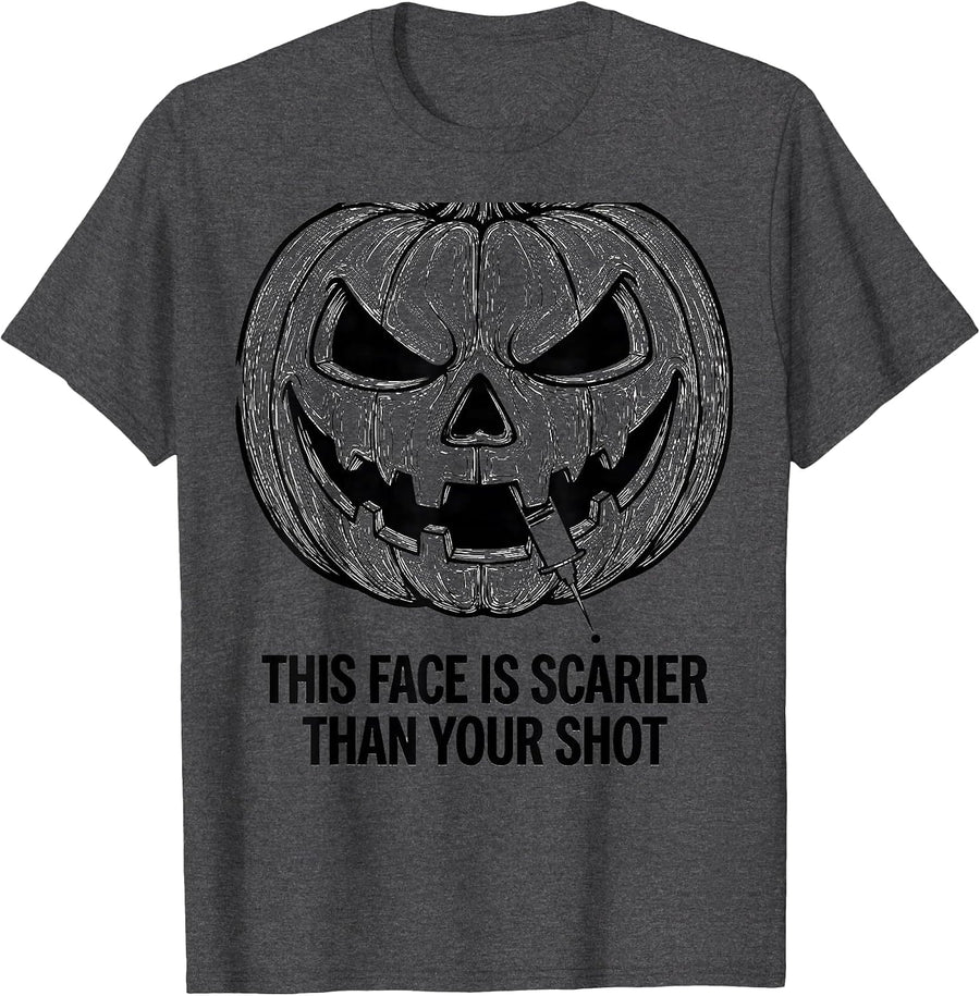 Men's This Face Is Scarier Than Your Shot Funny Halloween Nurse T-Shirt - Dark Heather Grey