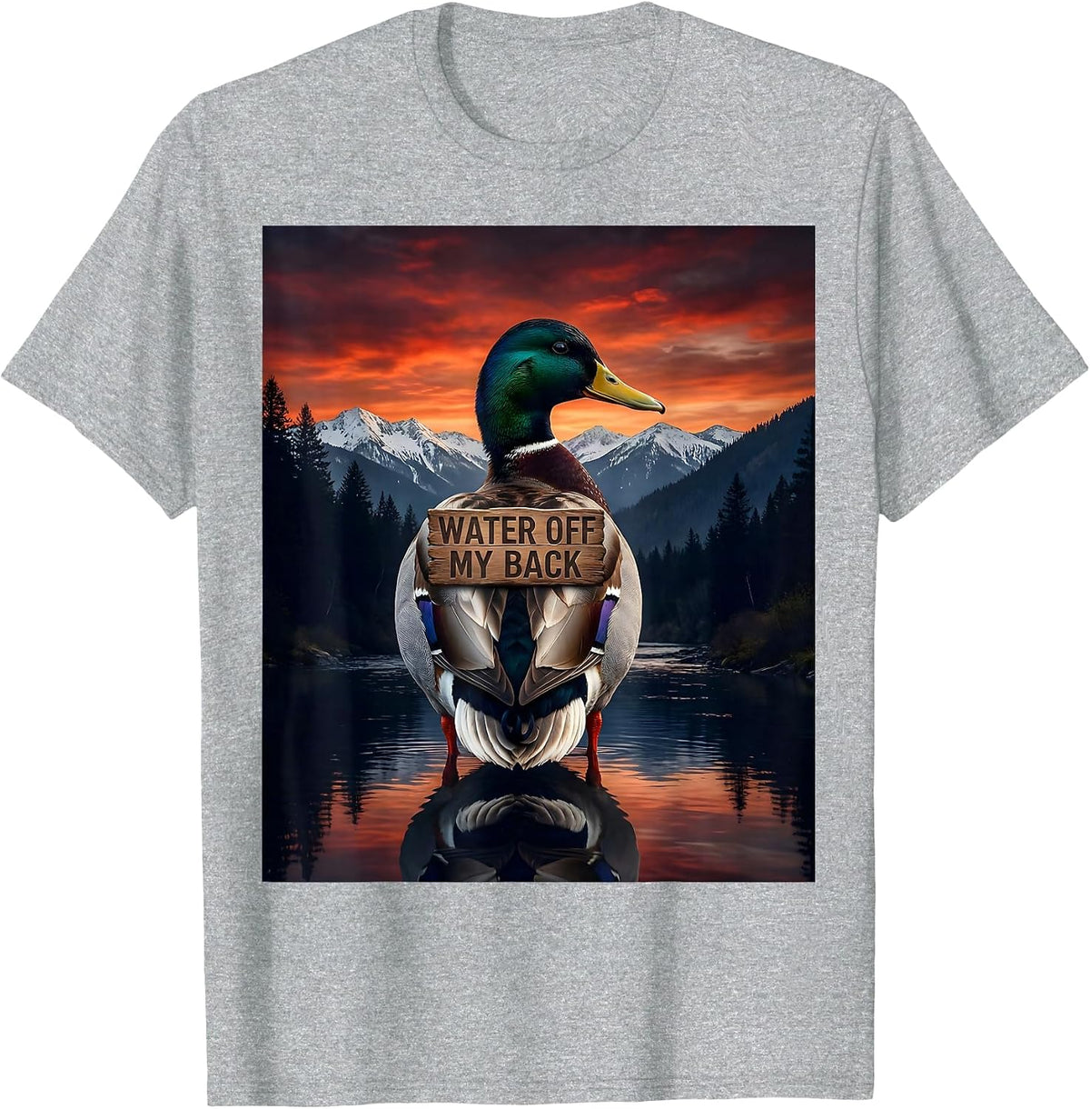 Men's Water Off My Back Carefree Duck Design T-Shirt - Heather Grey