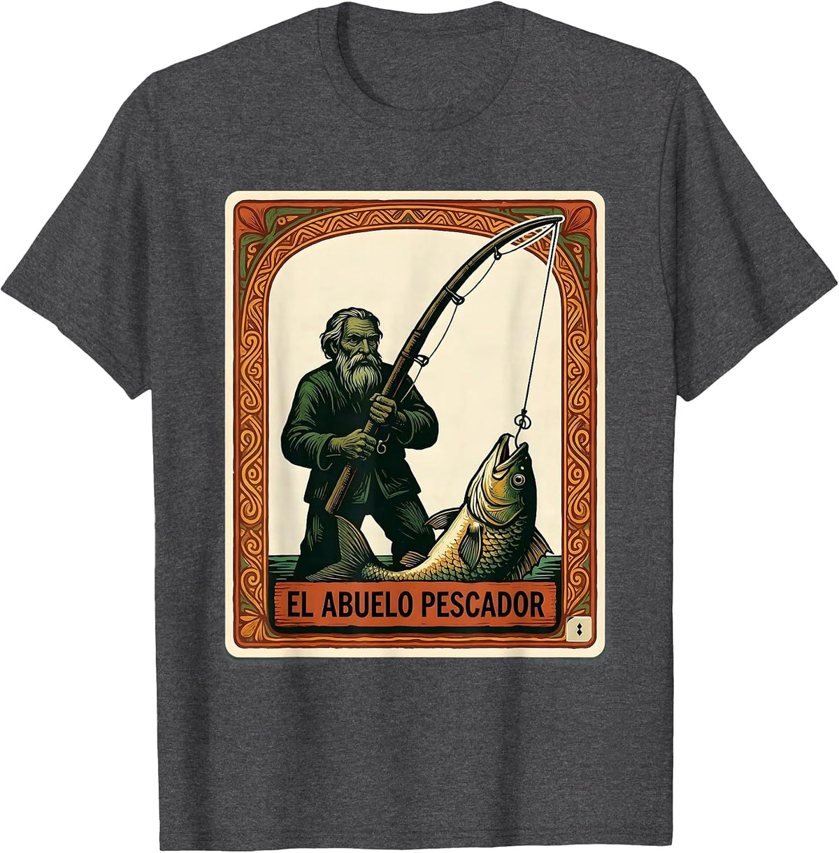 El Abuelo Pescador Folk Art Mexican Bingo Card Gift T-Shirt - Dark Heather Grey