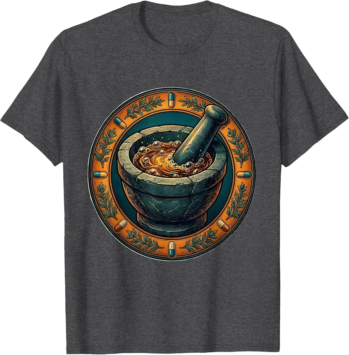 Pharmacy Technician Glowing Mortar and Pestle Art T-Shirt - Dark Heather Grey