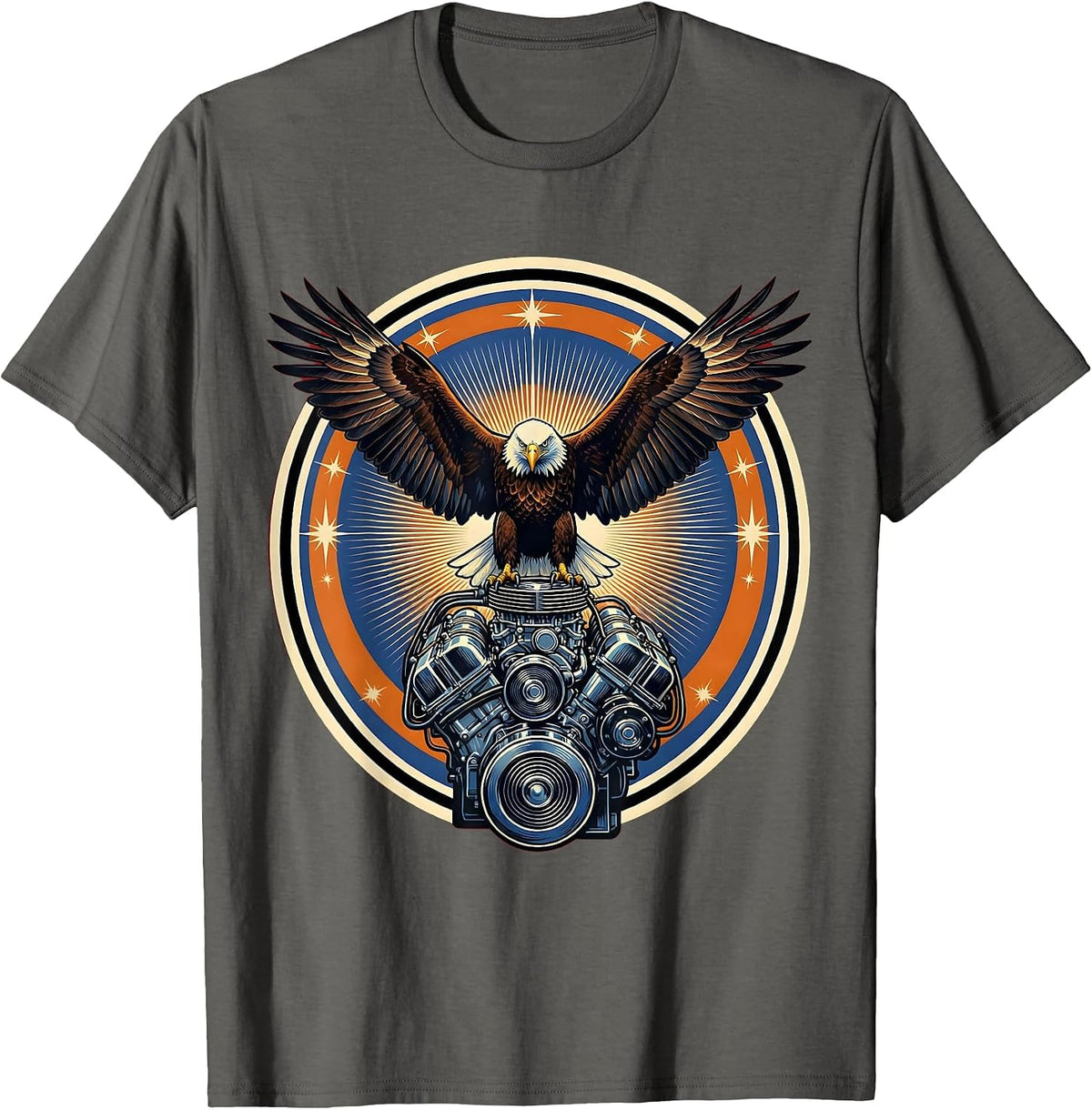 Valley Forge Automotive Bald Eagle V8 Engine T-Shirt - Asphalt Grey