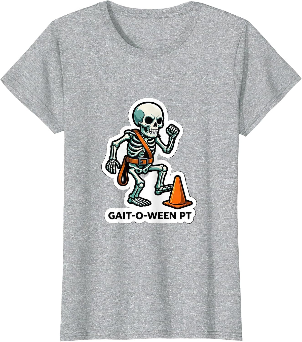 Gait-o-Ween PT Funny Physical Therapy Halloween Skeleton T-Shirt - Heather Grey