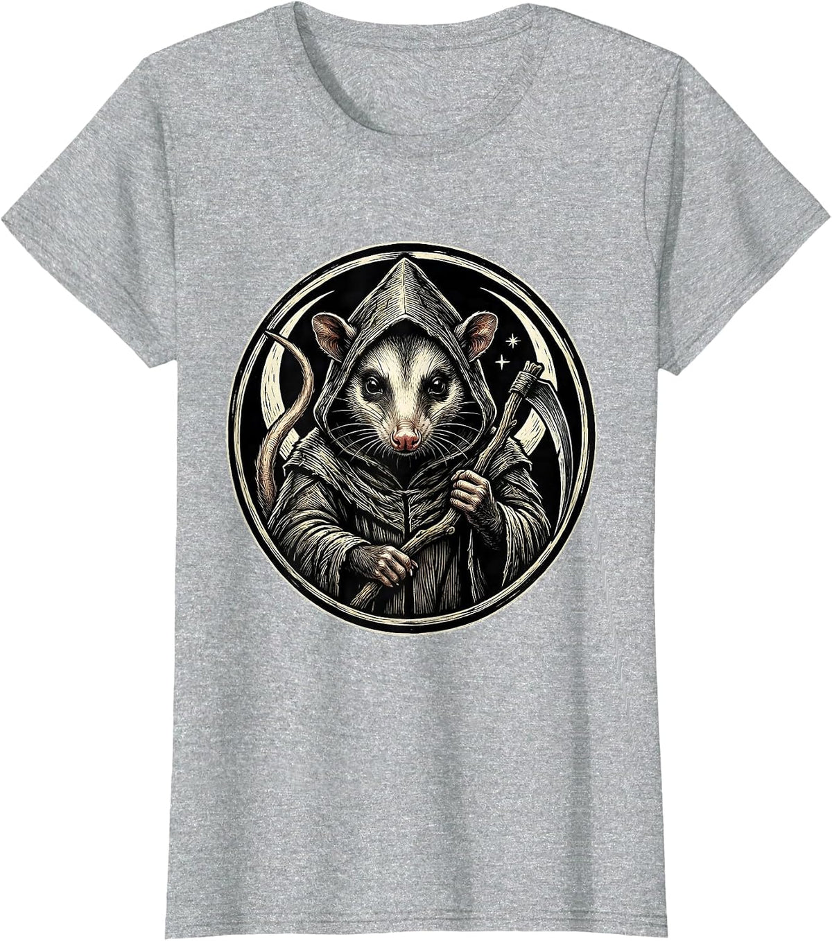 Women's Dignified Opossum Moon Halloween Spooky Novelty T-Shirt - Heather Grey