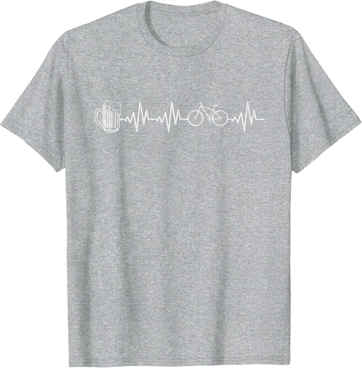 Mountain Bike Heartbeat Cycling Bicycle and Beer Cyclist T-Shirt - Heather Grey