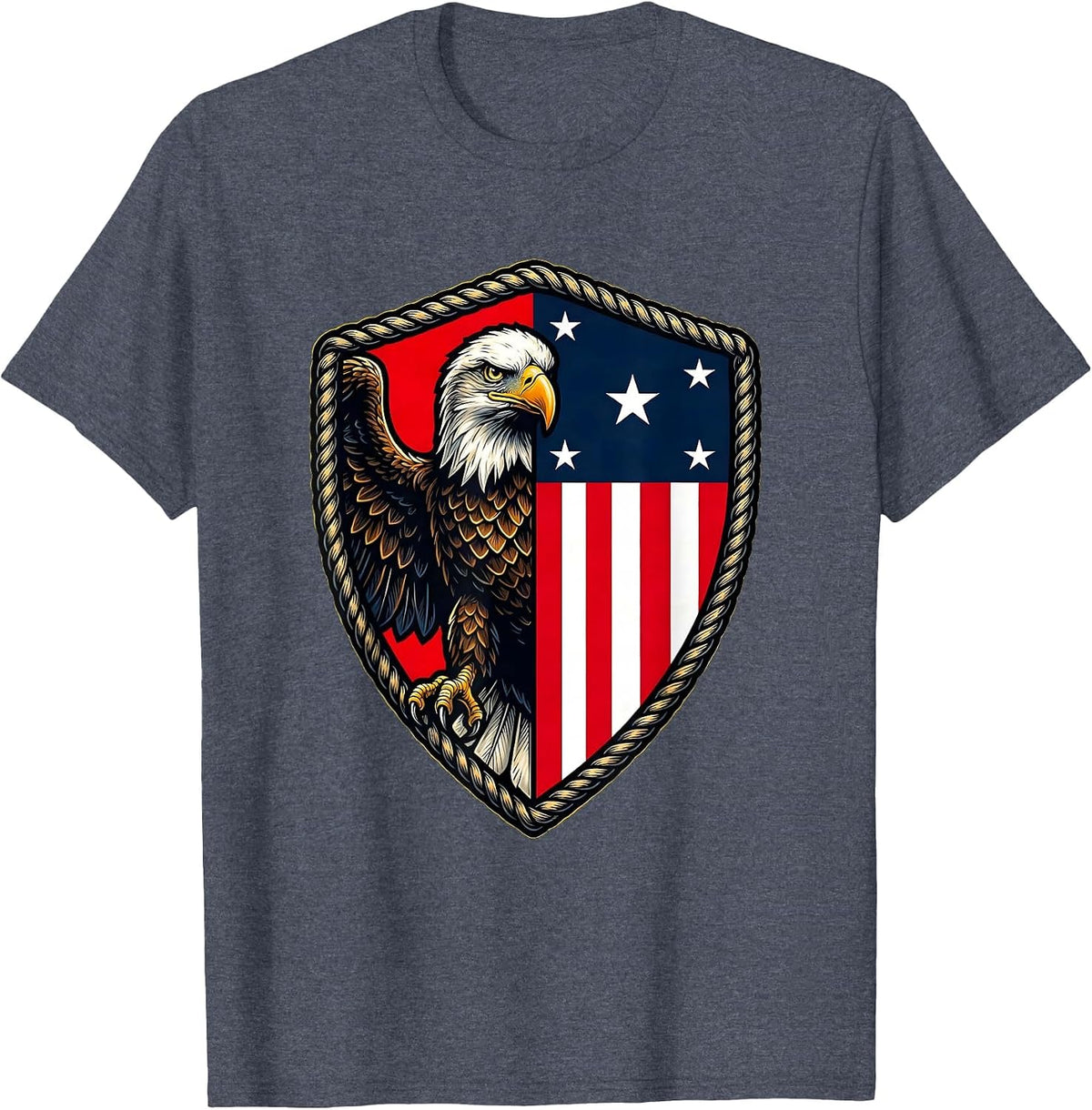 American Flag Eagle Split Graphic Design T-Shirt - Heather Blue