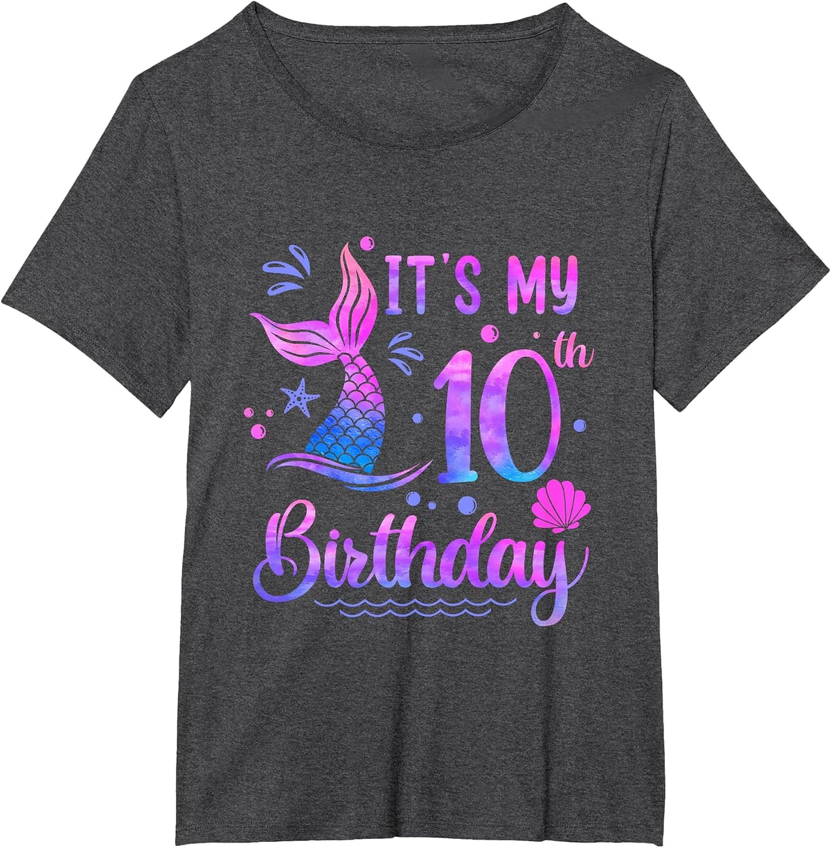 It's My 10th Birthday Mermaid Girl Theme Party 10 Years Old T-Shirt - Dark Heather Grey