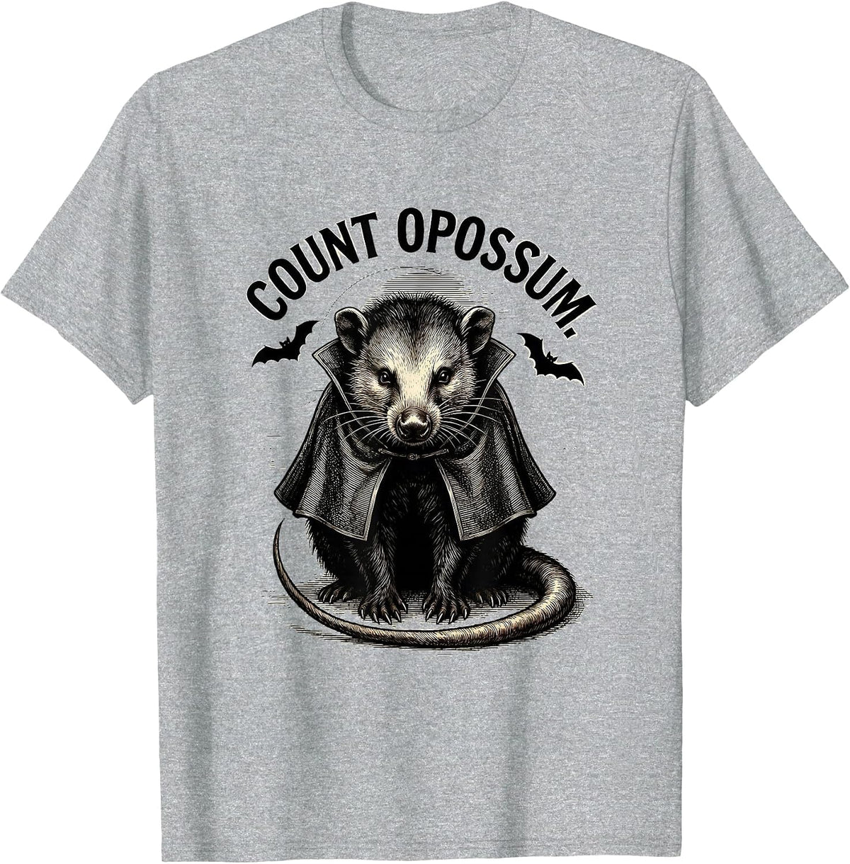Men's Count Opossum Gothic Halloween Spooky Moon Novelty T-Shirt - Heather Grey