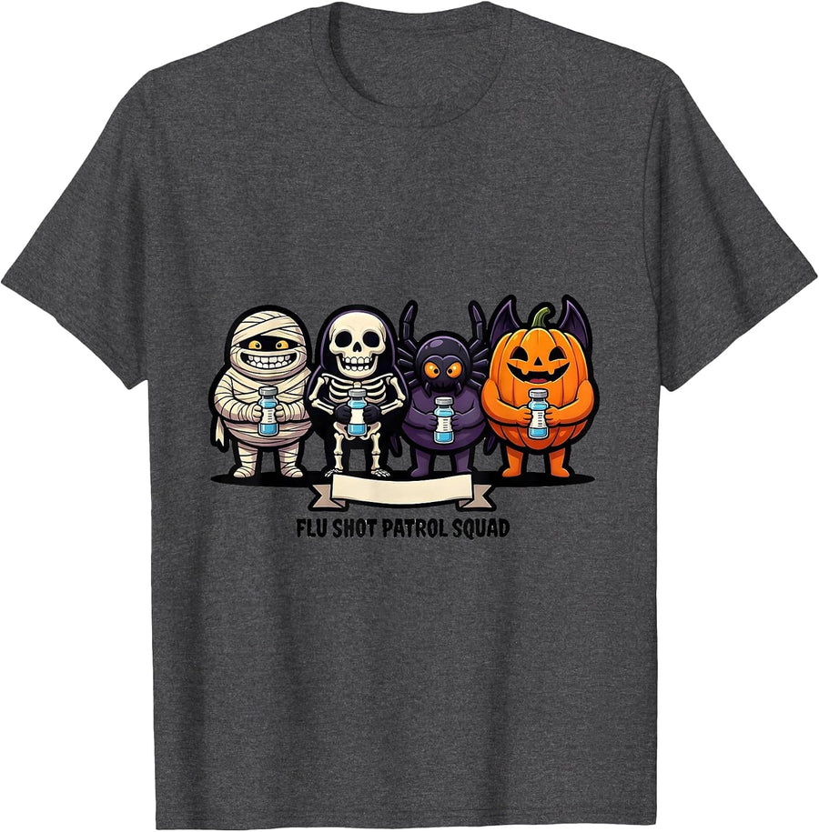 Men's Flu Shot Patrol Squad Funny Nurse Doctor Halloween Vaccine T-Shirt - Dark Heather Grey