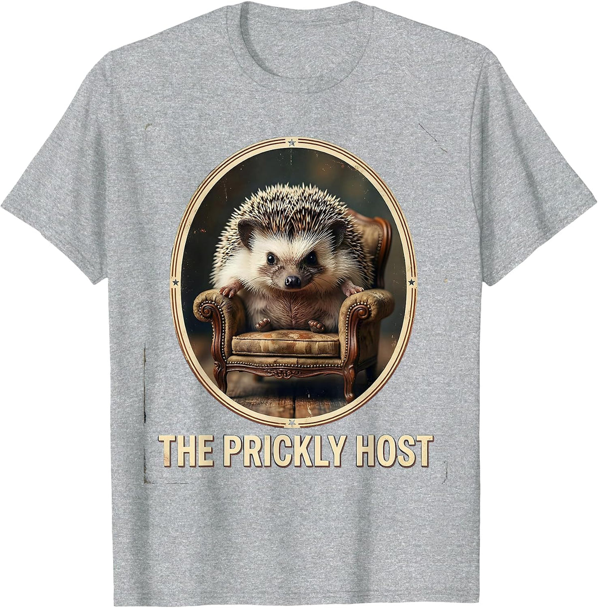 Men's The Prickly Host Vintage Funny Hedgehog Animal Lover Humor T-Shirt - Heather Grey