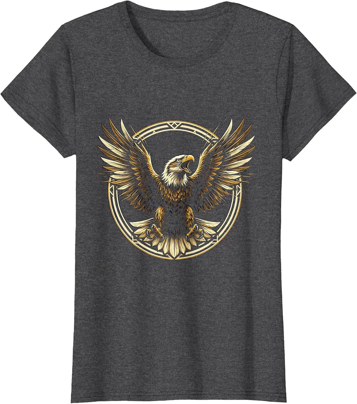 Women's Eagle Mid-Screech Wings Fully Spread Illustration T-Shirt - Dark Heather Grey