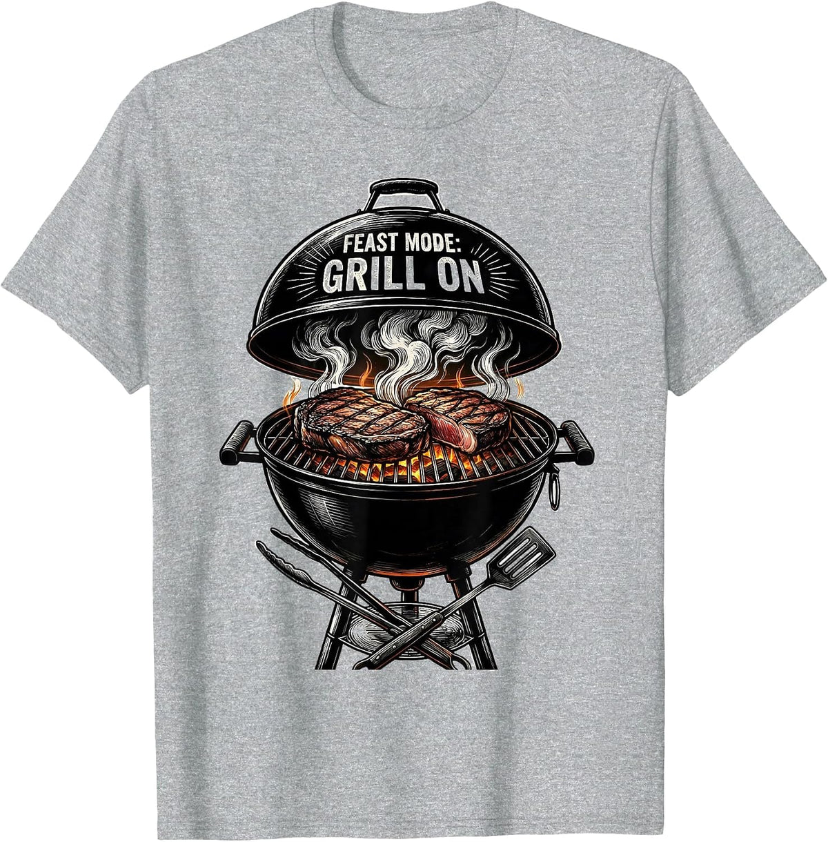 Men's Feast Mode Grill On Labor Day Grilling Design T-Shirt - Heather Grey