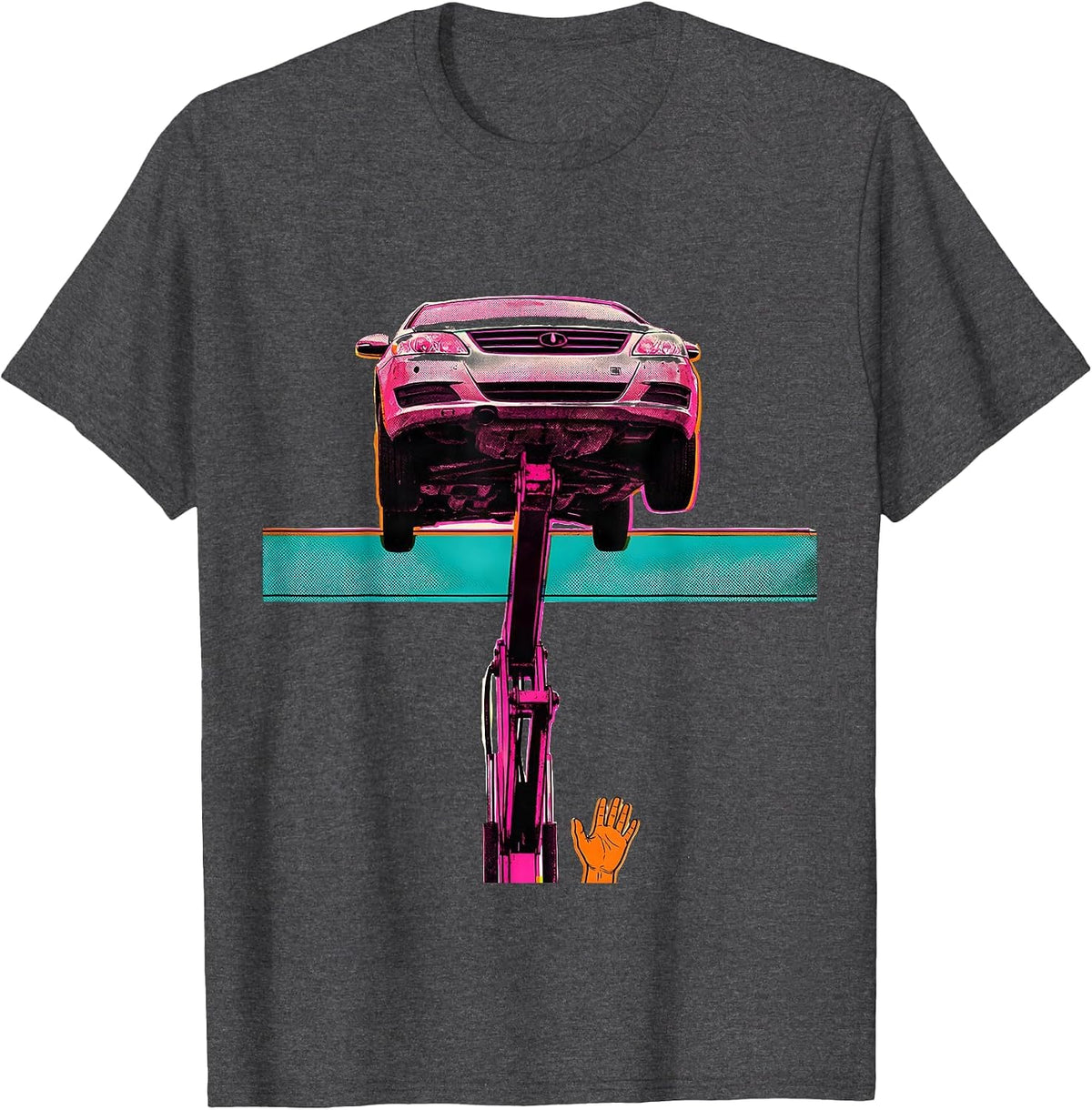 Men's Mechanical Hydraulic Lift Workplace Humor Auto Repair T-Shirt - Dark Heather Grey