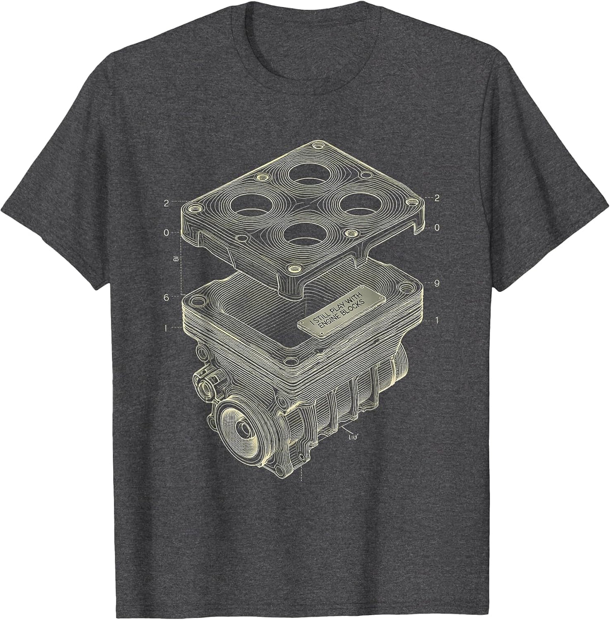 Men's I Still Play With Engine Blocks Funny Mechanic Garage Motor T-Shirt - Dark Heather Grey