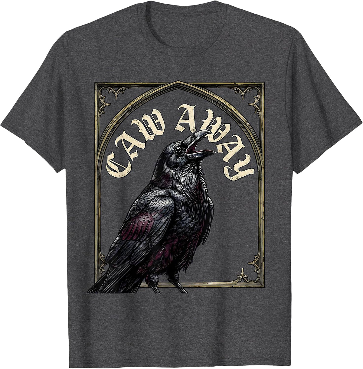 Men's Caw Away Gothic Raven Dark Humor Halloween Vintage T-Shirt - Dark Heather Grey