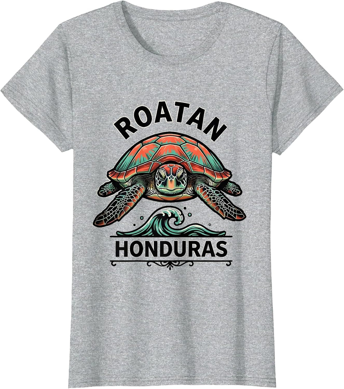 Women's Roatan Honduras Tattoo Sea Turtle Beach Vacation Souvenir T-Shirt - Heather Grey