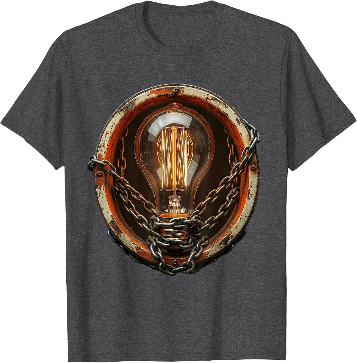 Grunge Chained Lightbulb Dark Art Illustration T-Shirt - Dark Heather Grey