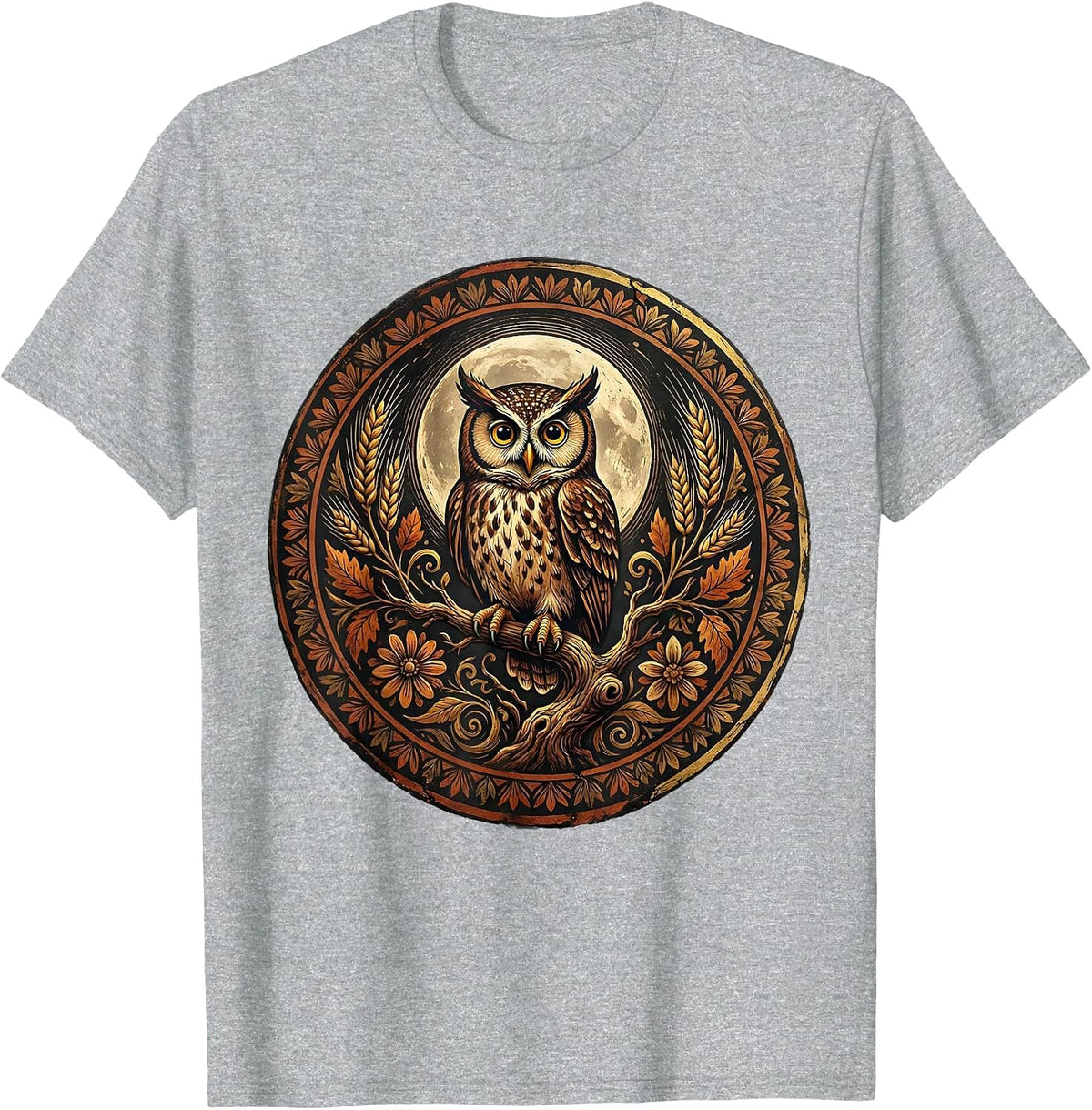 Men's Owl Harvest Moon Thanksgiving Graphic T-Shirt - Heather Grey