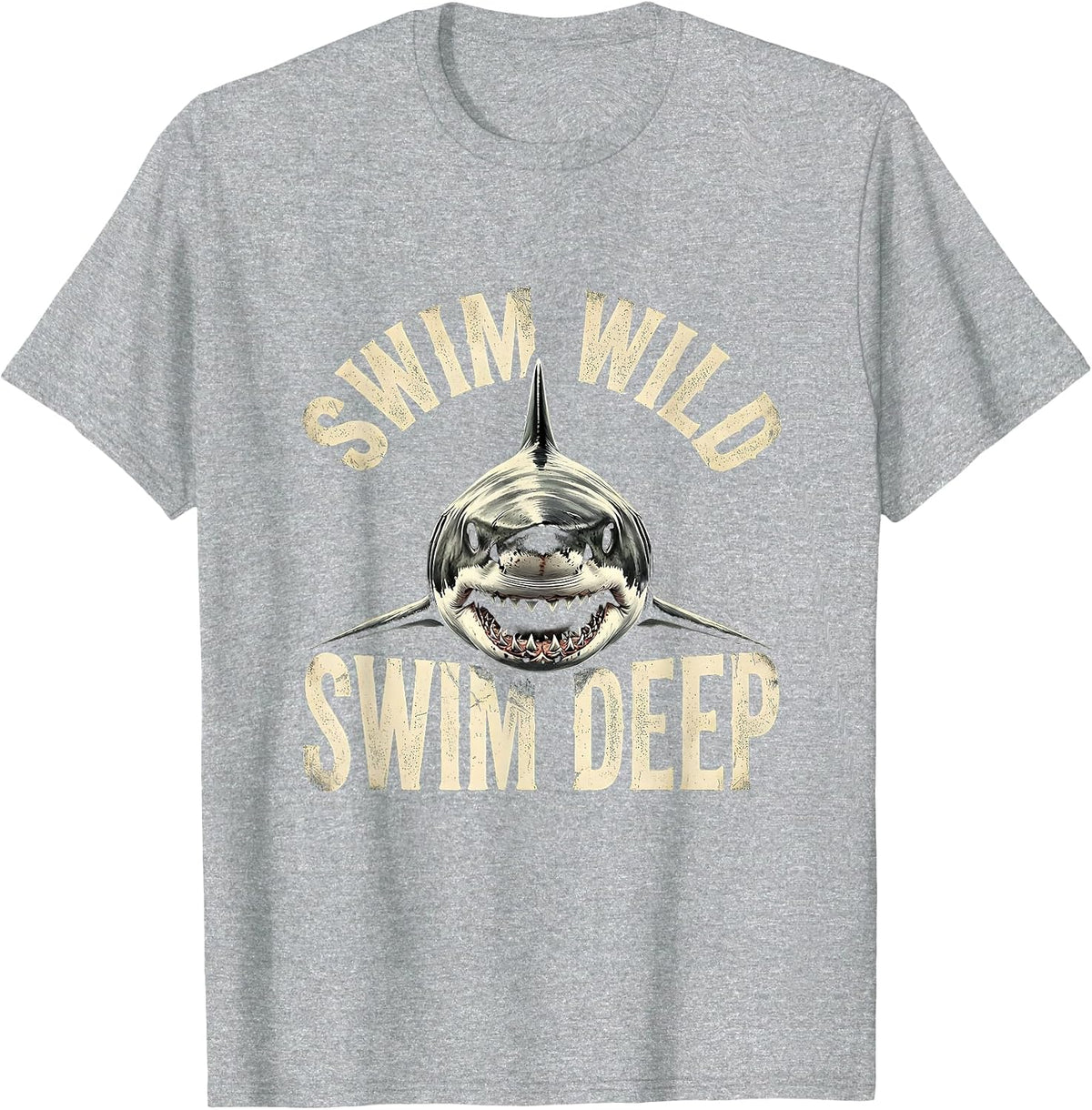 Men's Swim Wild Swim Deep Shark Graphic Design T-Shirt - Heather Grey
