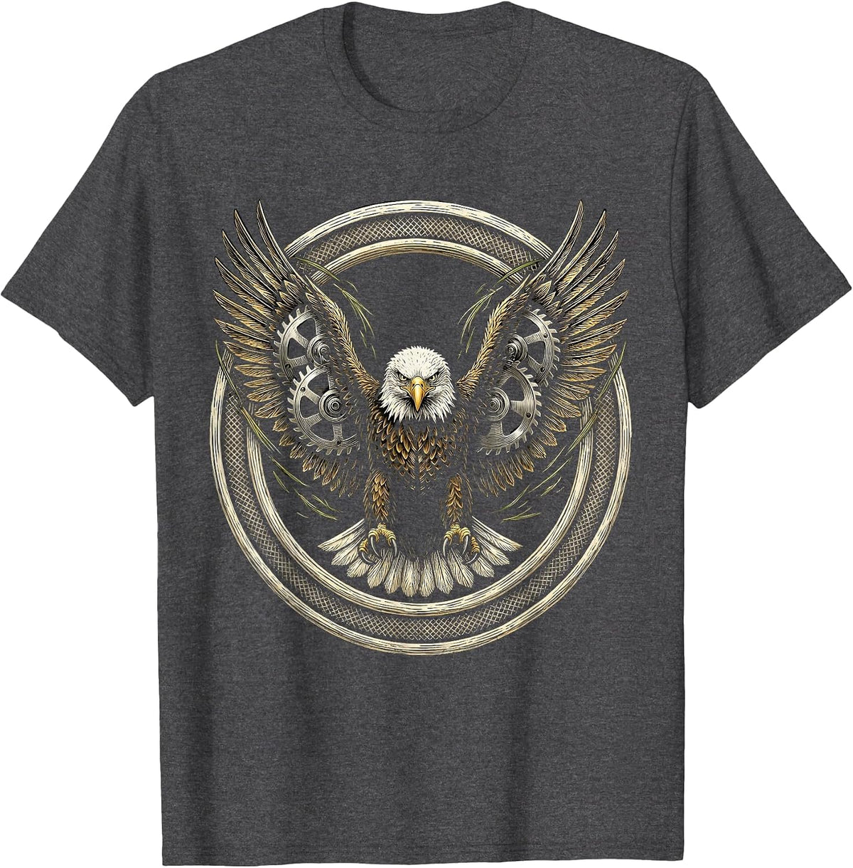 Men's Bald Eagle Lawn Mower Blades Wings Funny Mowing T-Shirt - Dark Heather Grey
