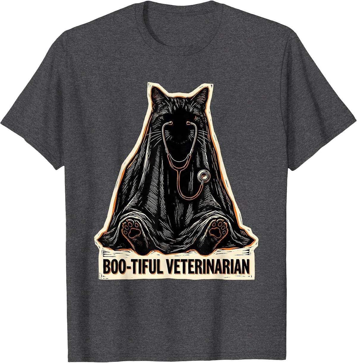 Boo-tiful Veterinarian Funny Vet Tech Halloween Workplace T-Shirt - Dark Heather Grey