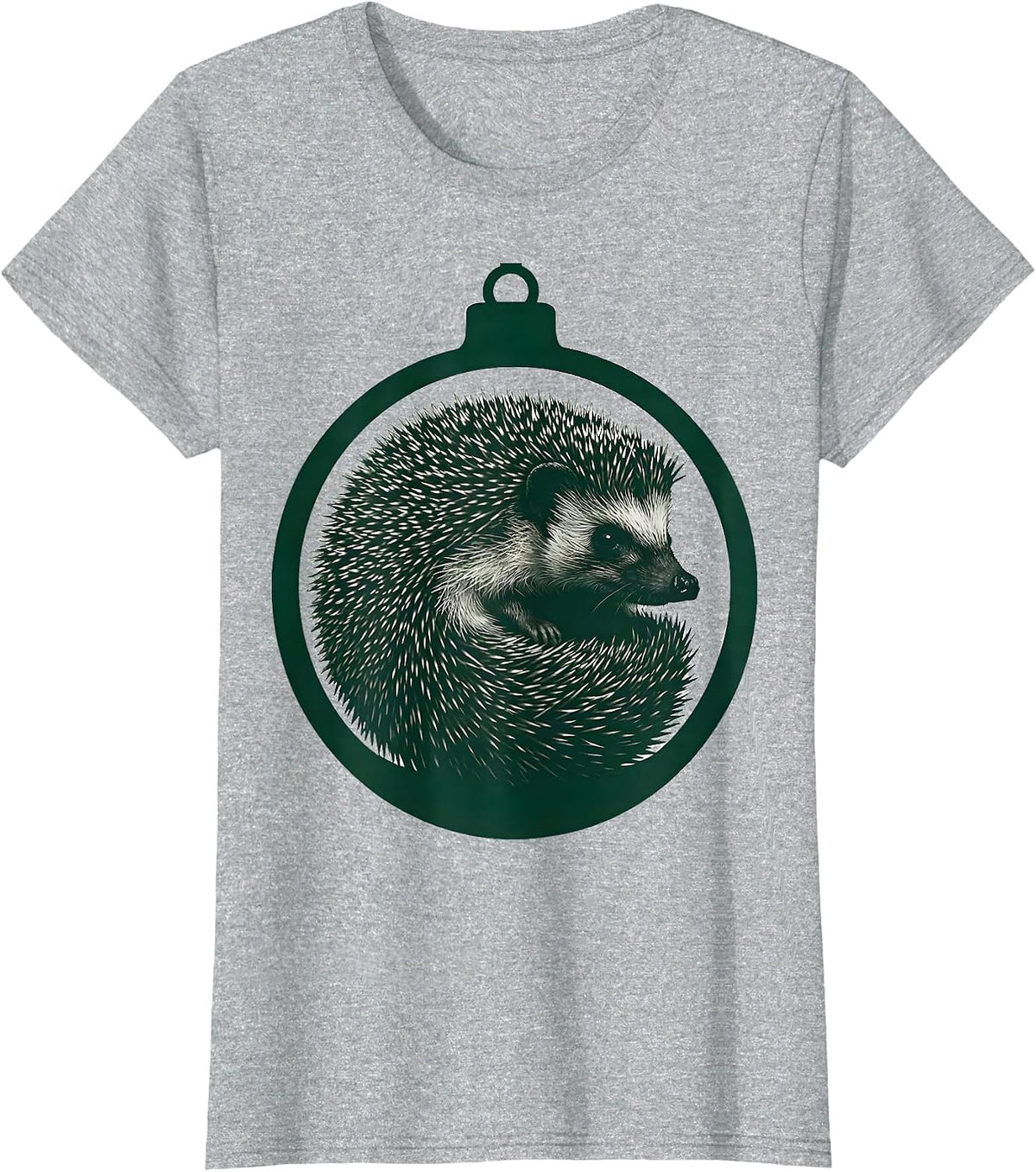 Curled Hedgehog Silhouette Christmas Bauble Novelty Gift T-Shirt - Heather Grey