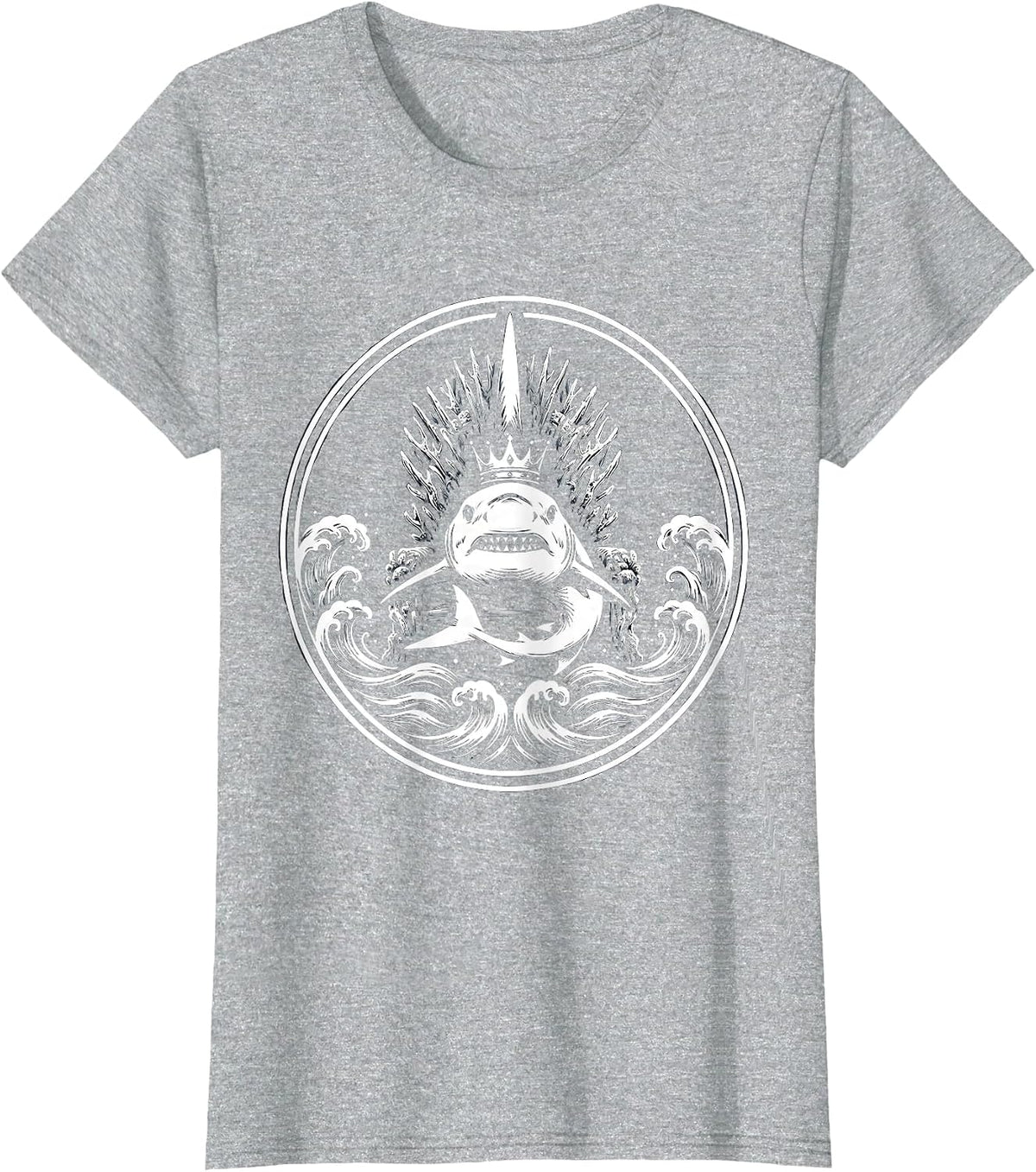 King Shark Ocean Throne Crown Ruler Design T-Shirt - Heather Grey