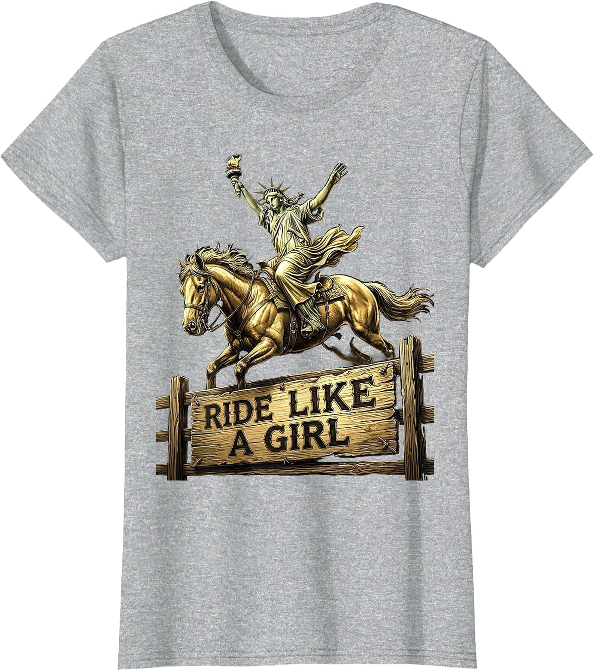 Ride Like a Girl Rodeo Cowgirl Design T-Shirt - Heather Grey