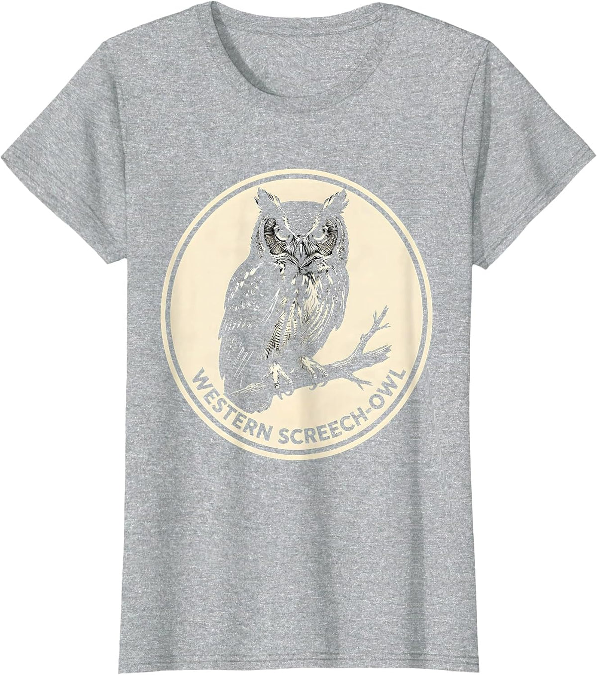 Women's Western Screech-Owl Scratchboard Owl Lover Birdwatcher T-Shirt - Heather Grey