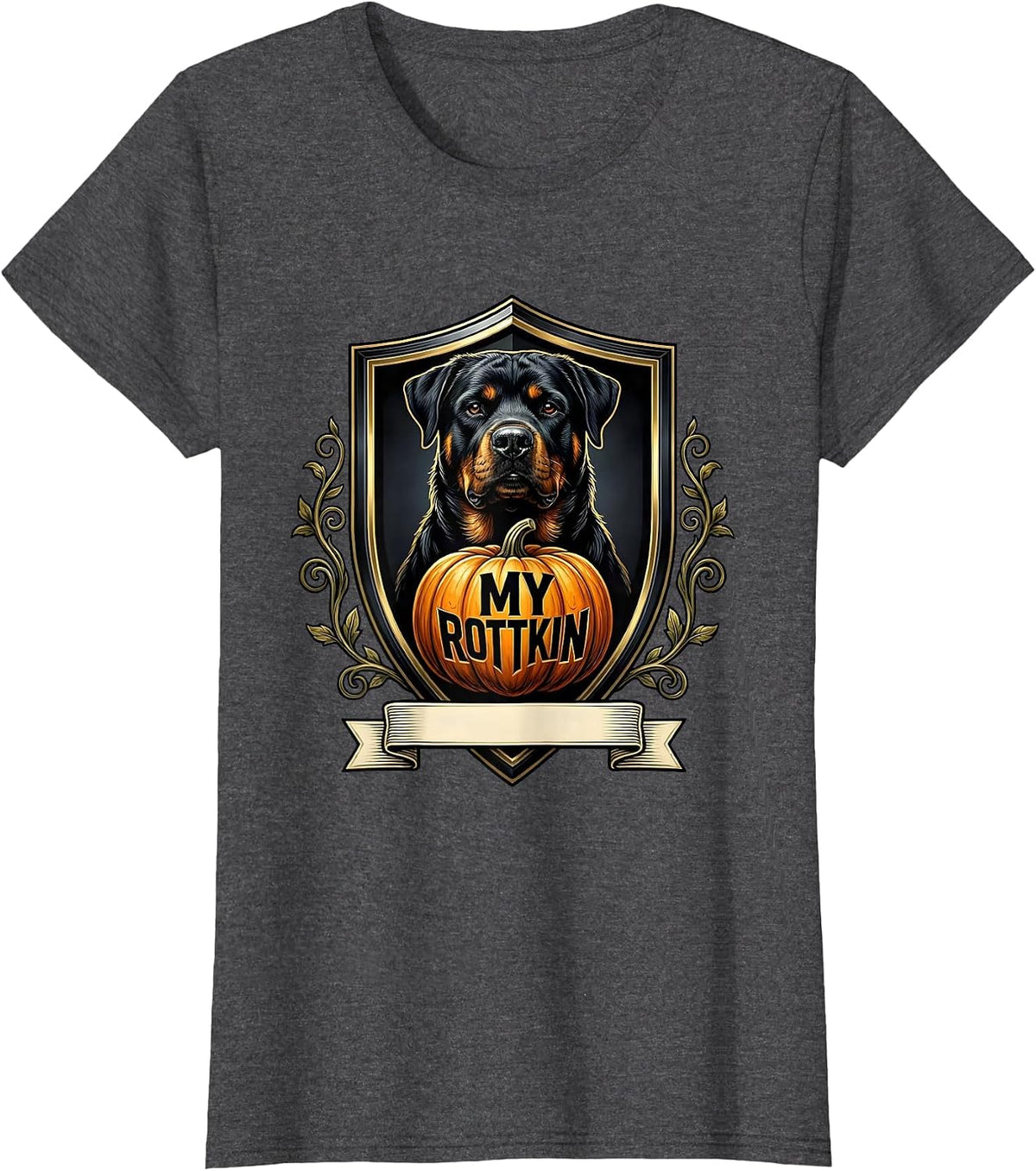 Women's My Rottkin Emblem Halloween Rottweiler Dog Owner Family T-Shirt - Dark Heather Grey