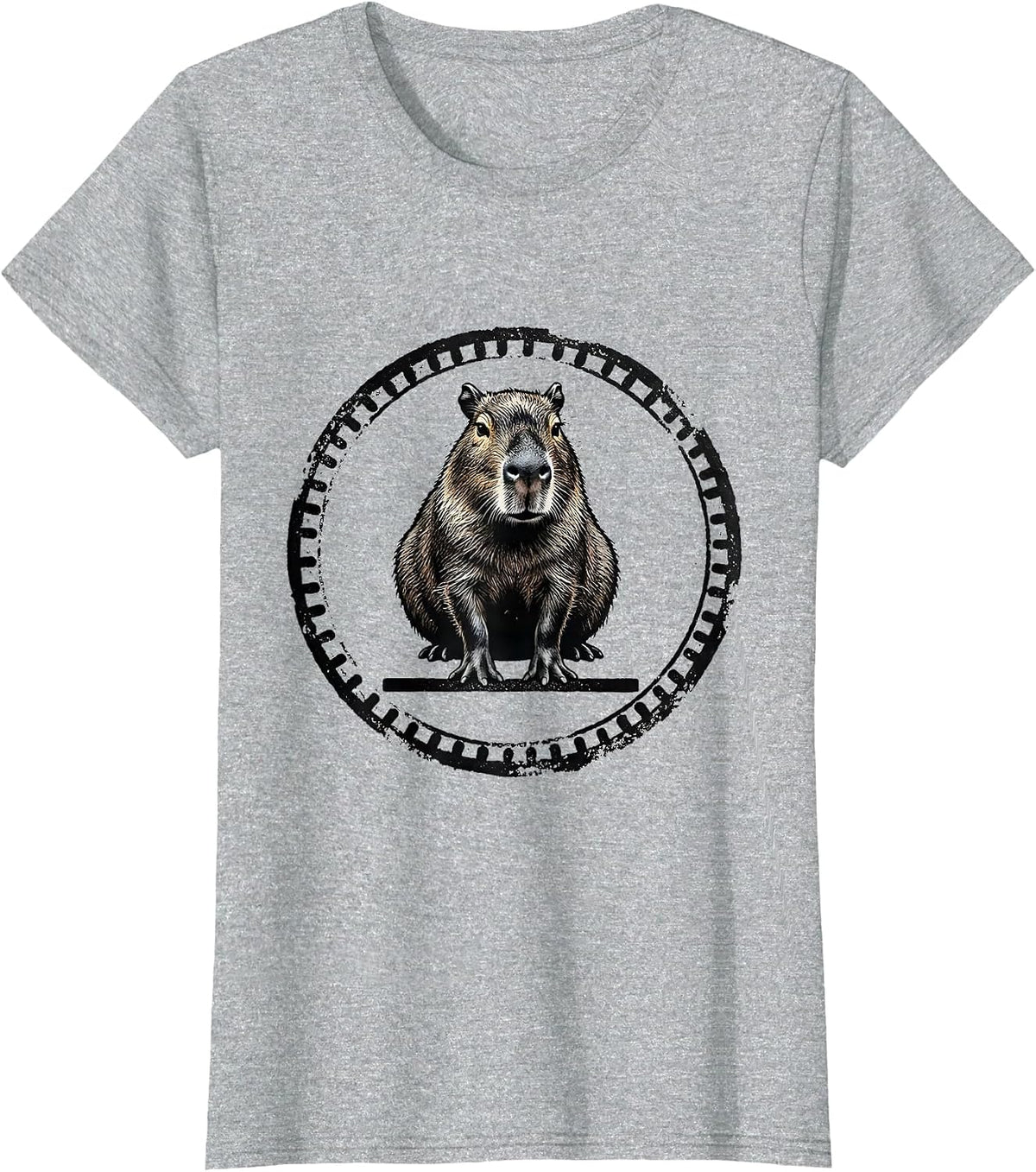 Women's Capybara Rubber Stamp Humor Animal Lover Novelty T-Shirt - Heather Grey