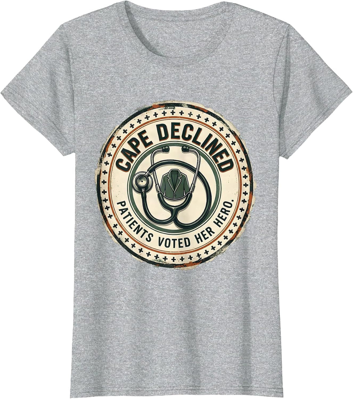 Women's Cape Declined, Patients Voted Her Hero Vintage Nurse Tribute T-Shirt - Heather Grey
