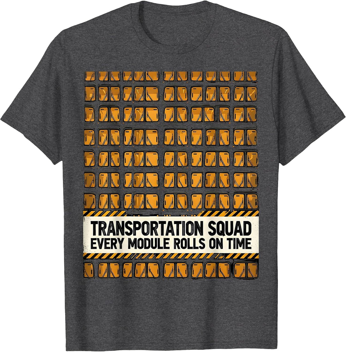 Transportation Squad, Every Module Rolls On Time School Bus T-Shirt - Dark Heather Grey