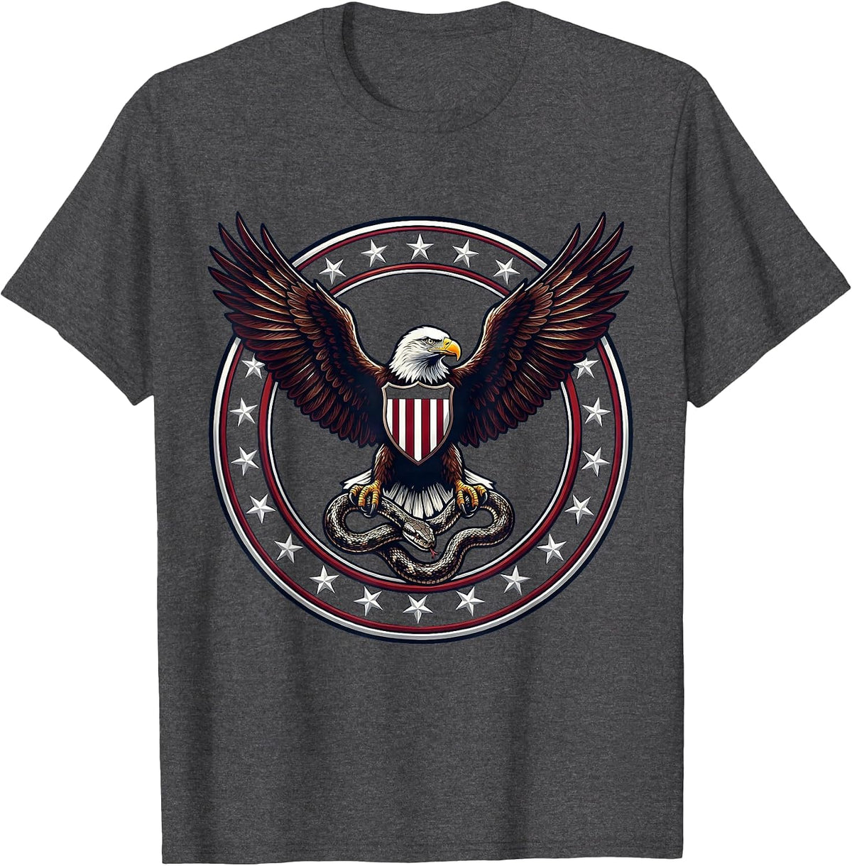 Eagle Clutching Snake Patriotic Freedom Design T-Shirt - Dark Heather Grey