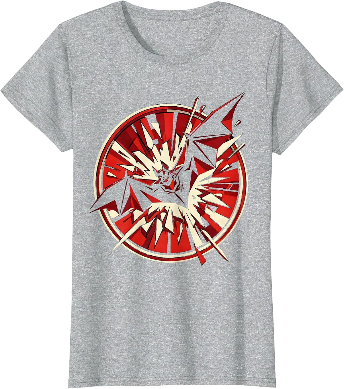 Punk Bat Shattering Glass Dark Art Design T-Shirt - Heather Grey