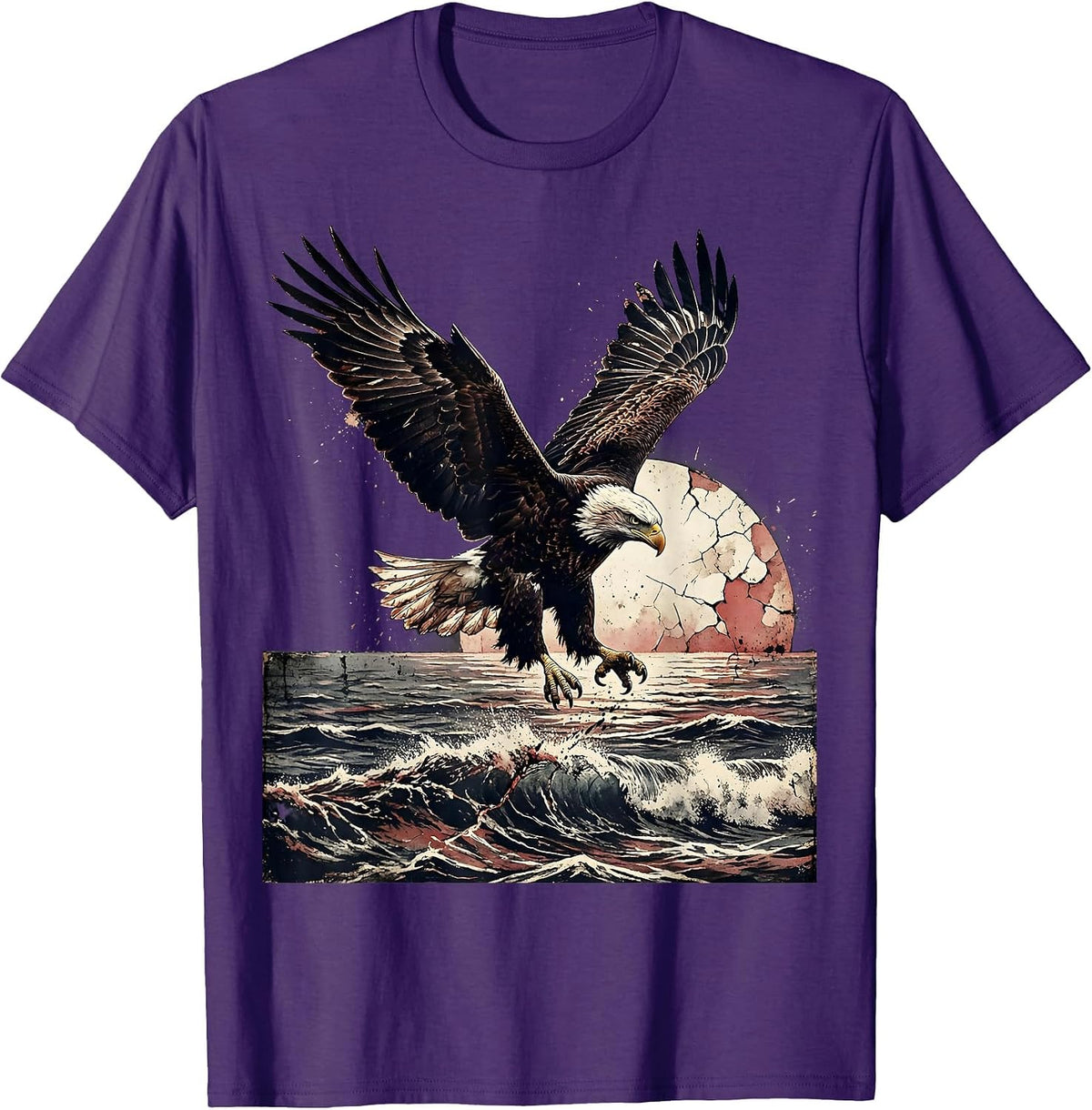 Men's Eagle Diving at Sunset Red White and Blue T-Shirt - Purple