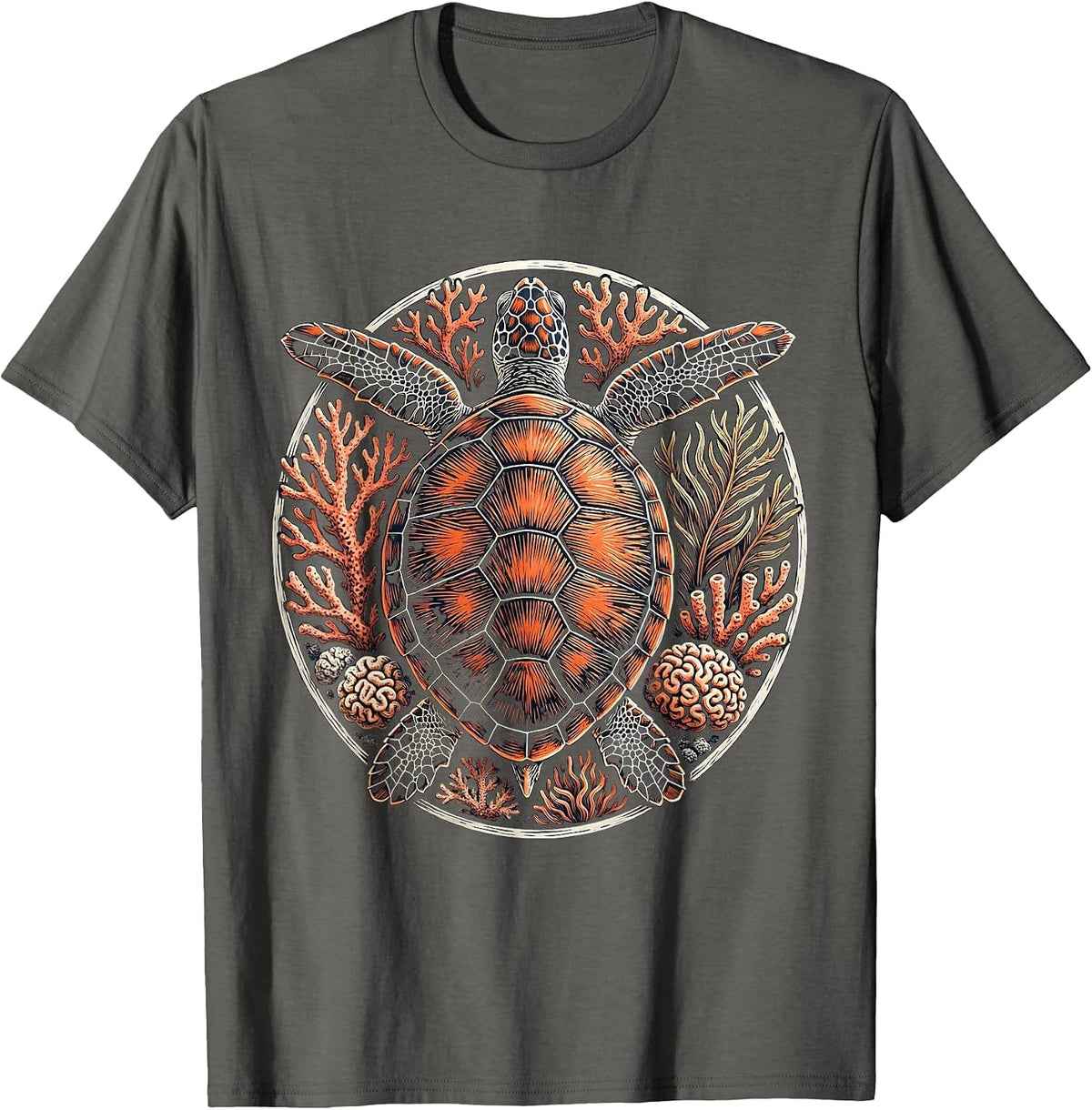 Hawaiian Sea Turtle Coral Reef Graphic T-Shirt - Asphalt Grey