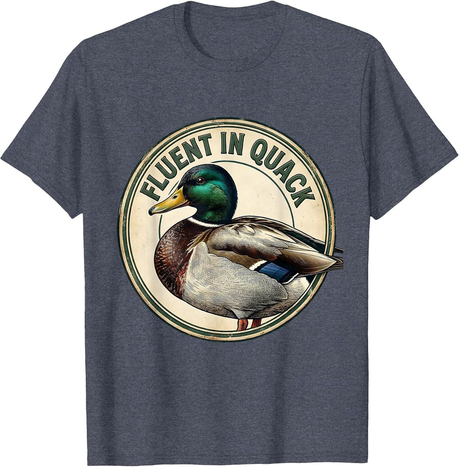 Fluent In Quack Vintage Duck Lover Bird Pun Humor T-Shirt - Heather Blue