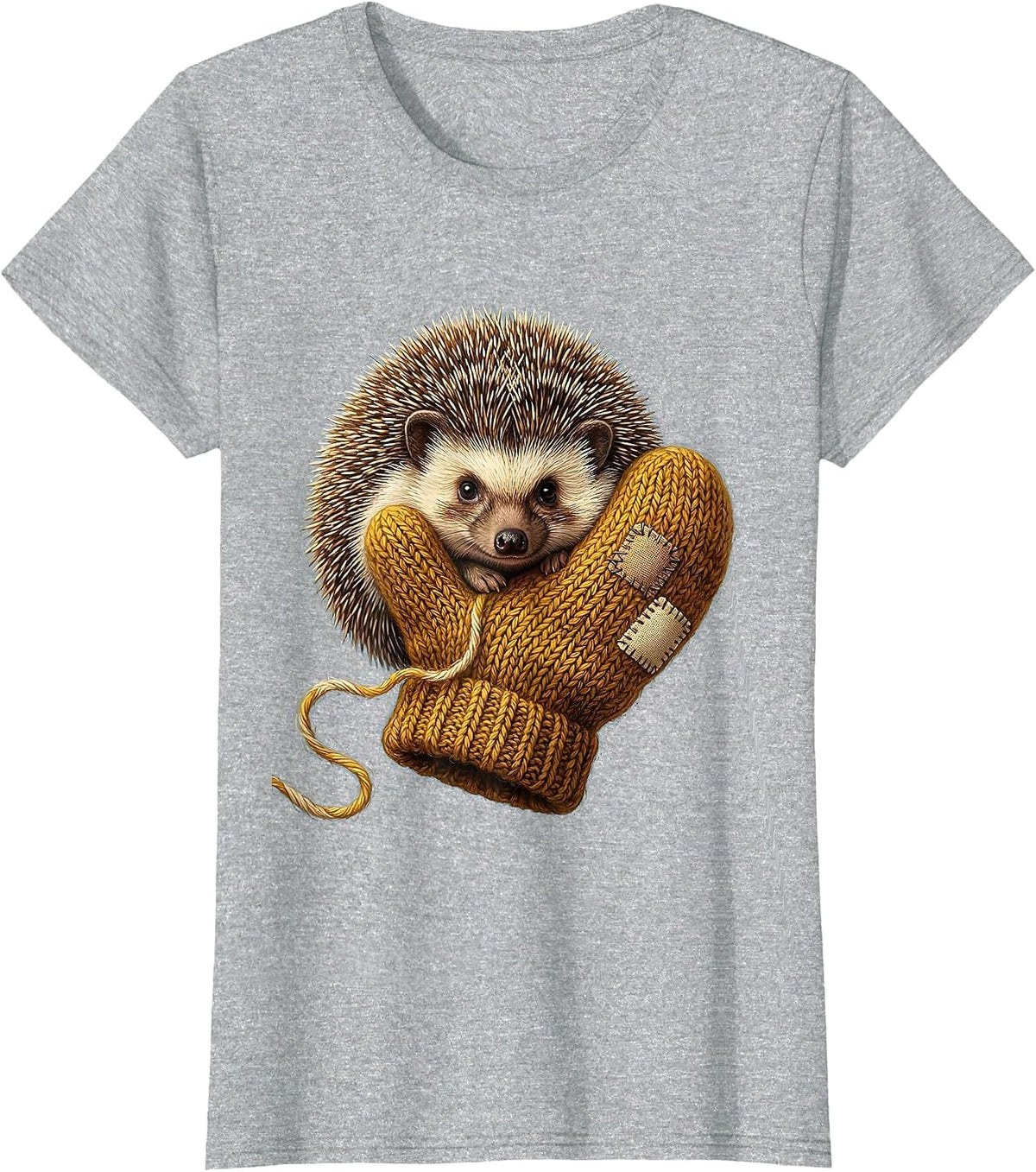 Women's Plump Hedgehog In Mitten Cute Animal Lover Gift T-Shirt - Heather Grey